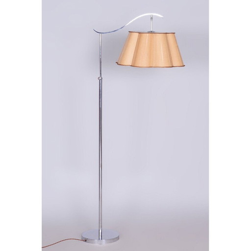 Vintage Bauhaus vloerlamp in perkament en chroom, Tsjechië 1920