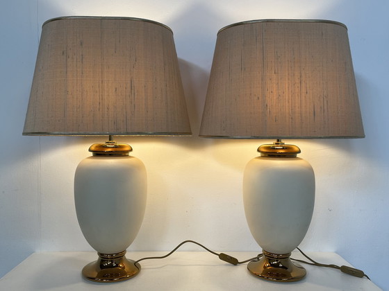 Image 1 of 2 vintage Italiaanse Bosa 24kt goldplated lampen eighties 