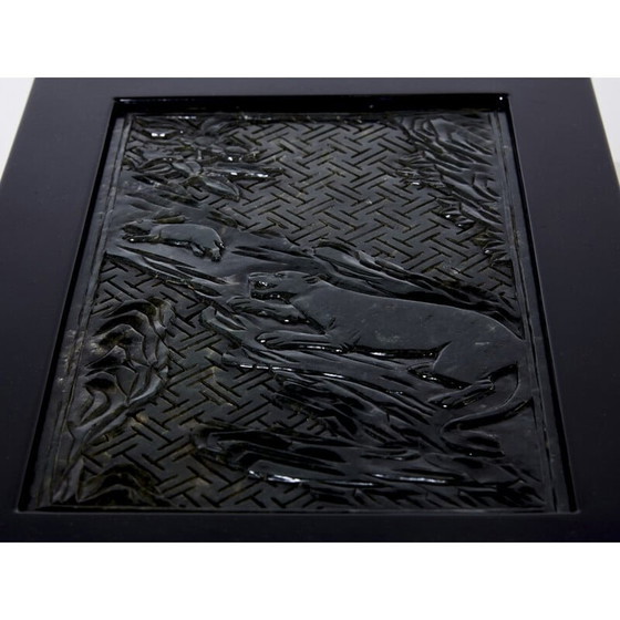 Image 1 of Vintage Art Deco juwelendoosje in zwarte lak en gebeeldhouwde jadesteen, 1930