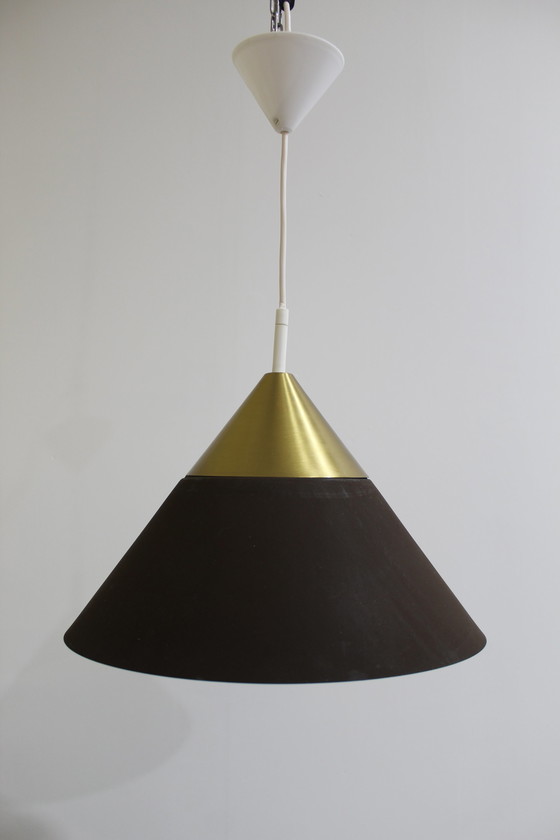 Image 1 of Vintage metalen hanglamp - Honsel Leuchten, jaren, '70 bruin, goud