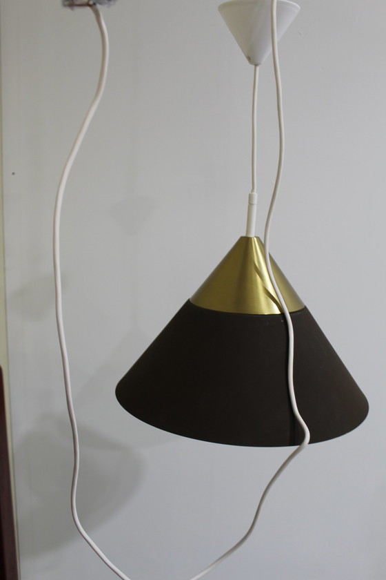 Image 1 of Vintage metalen hanglamp - Honsel Leuchten, jaren, '70 bruin, goud