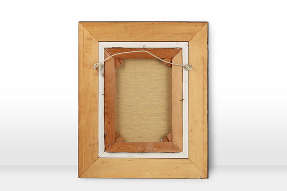 Image 1 of 20e eeuws gesigneerd schilderij van een landschap met oude huizen