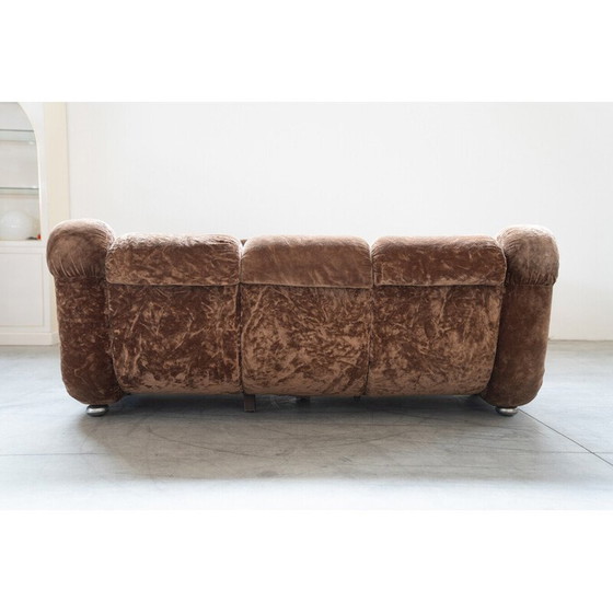 Image 1 of Paar vintage fauteuils met 3-zitsbank in hout en chenille stof, Italië 1970