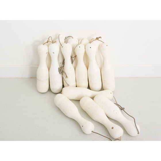 Image 1 of Set van 15 vintage bowlingkegels aan nylon hijskoorden