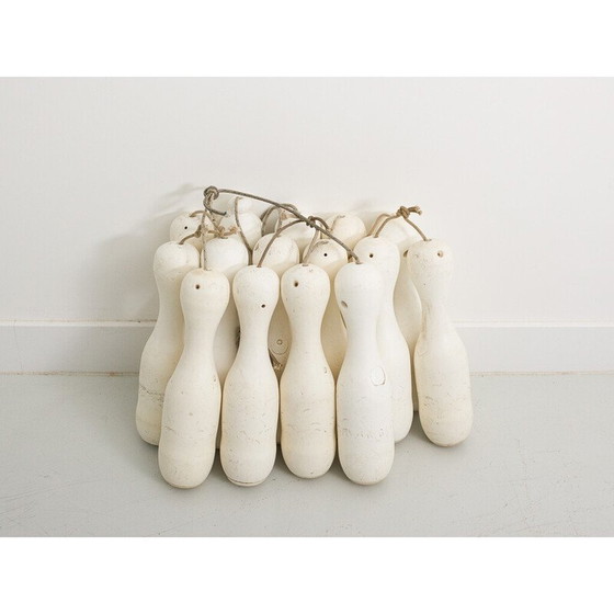 Image 1 of Set van 15 vintage bowlingkegels aan nylon hijskoorden