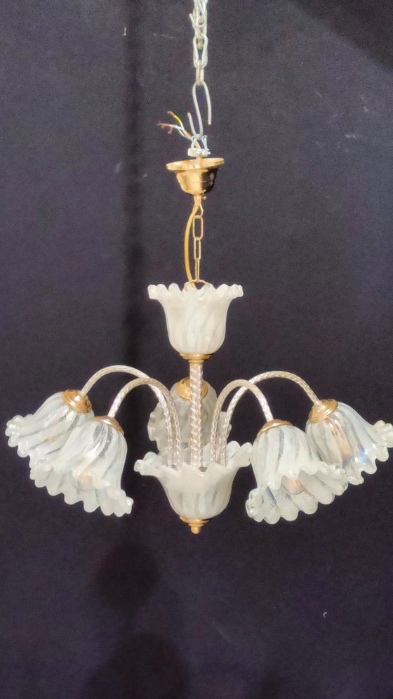 Image 1 of Plafondlamp, Kroonluchter, Art Deco, Hollywood Regency, Gatsby, Murano glas, Luxe verlichting, Zeldzaam