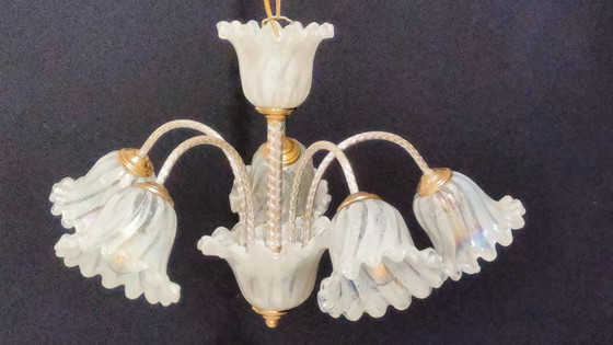 Image 1 of Plafondlamp, Kroonluchter, Art Deco, Hollywood Regency, Gatsby, Murano glas, Luxe verlichting, Zeldzaam