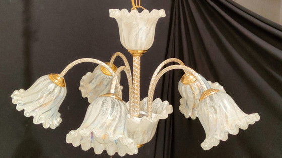 Image 1 of Plafondlamp, Kroonluchter, Art Deco, Hollywood Regency, Gatsby, Murano glas, Luxe verlichting, Zeldzaam