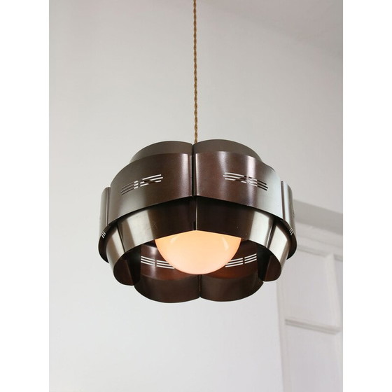 Image 1 of Vintage hanglamp van metaal en opaline glas, Italië 1970