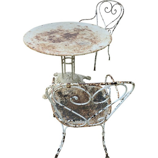 Paar vintage witte smeedijzeren stoelen, 1900