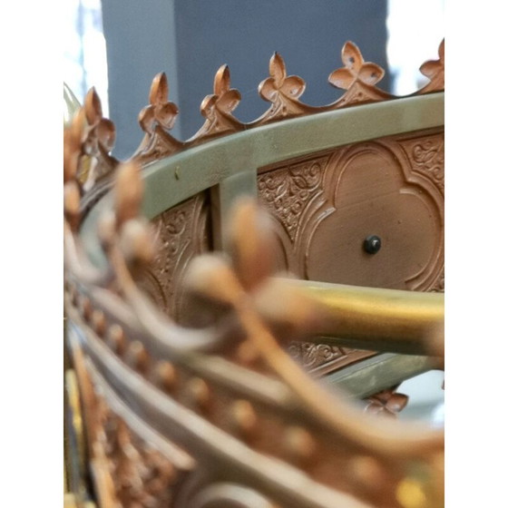 Image 1 of Vintage vergulde en geëmailleerde kroonluchter van kunstenaar Jozsef Engelsz, 1970