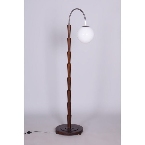 Image 1 of Vintage vloerlamp van beukenhout en verchroomd staal, Tsjecho-Slowakije 1920