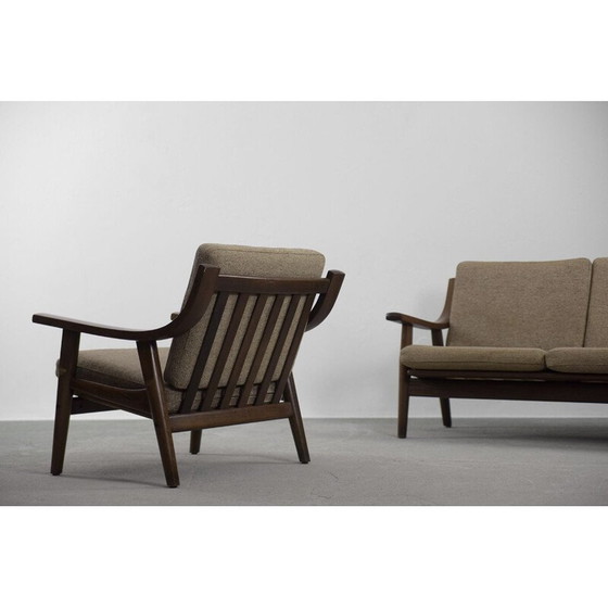 Image 1 of Paar Mid Century 3-zitsbank & fauteuil van Hans J. Wegner voor Getama Scandinavisch 1960