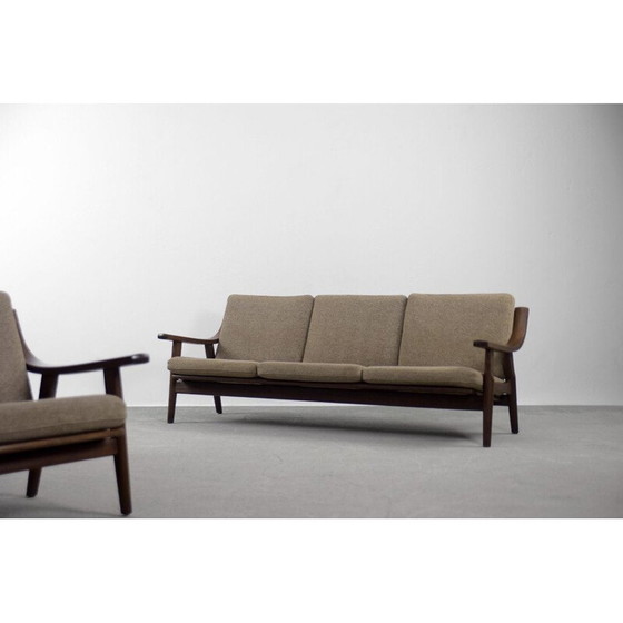 Image 1 of Paar Mid Century 3-zitsbank & fauteuil van Hans J. Wegner voor Getama Scandinavisch 1960