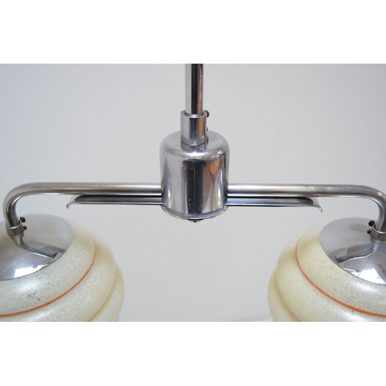 Image 1 of Vintage hanglamp van glas en chroom, Tsjecho-Slowakije 1950