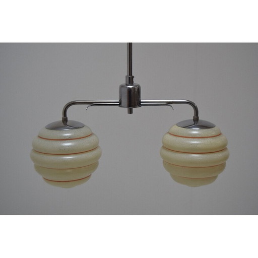 Vintage hanglamp van glas en chroom, Tsjecho-Slowakije 1950
