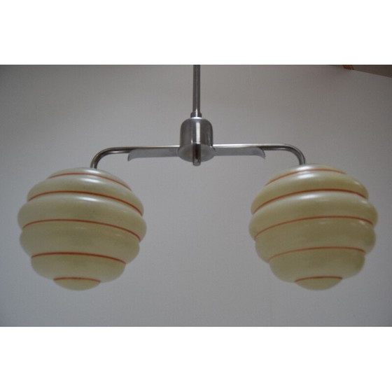 Image 1 of Vintage hanglamp van glas en chroom, Tsjecho-Slowakije 1950