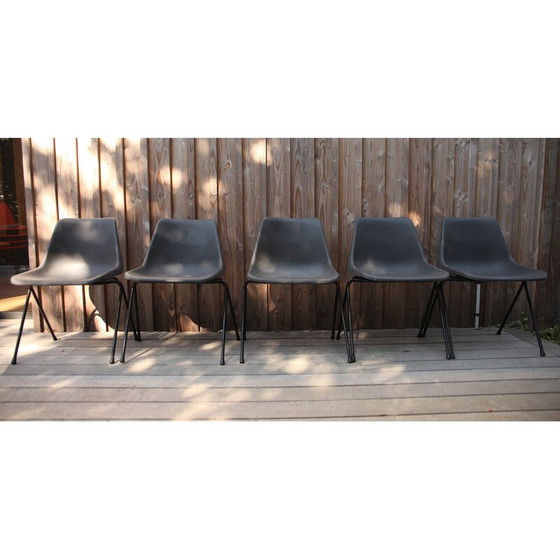 Image 1 of Set van 5 vintage grijze plastic stoelen van Robin Day voor Hille
