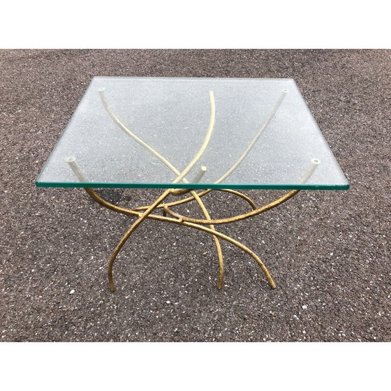 Image 1 of Vintage salontafel van glas en verguld metaal, 1970
