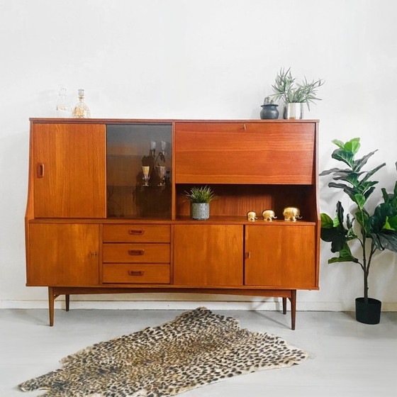 Image 1 of Deens design vintage highboard vitrinekast 1960's