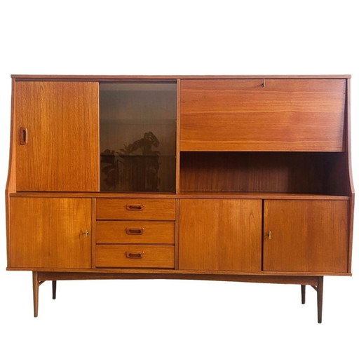 Deens design vintage highboard vitrinekast 1960's