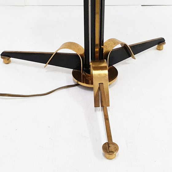 Image 1 of Vintage messing en nylon vloerlamp, Frankrijk 1950