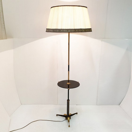 Image 1 of Vintage messing en nylon vloerlamp, Frankrijk 1950