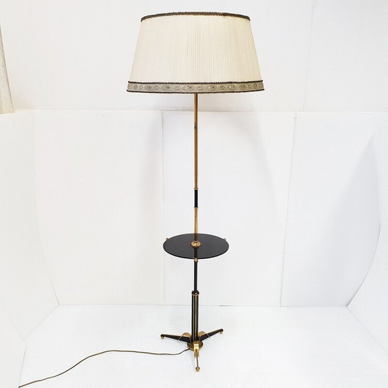Image 1 of Vintage messing en nylon vloerlamp, Frankrijk 1950