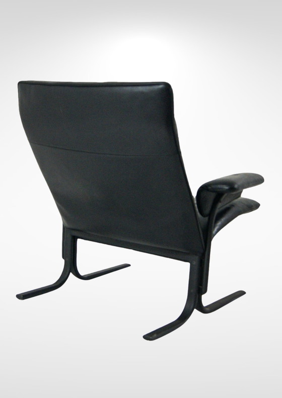 Image 1 of De Sede Ds-2030 Fauteuil en poef van zwart leer