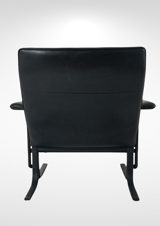 Image 1 of De Sede Ds-2030 Fauteuil en poef van zwart leer