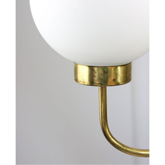 Image 1 of Mid-century kroonluchter van messing en opalineglas