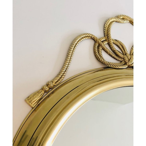 Image 1 of Vintage decoratieve ovale messing spiegel met gedraaide boog, Frankrijk 1970