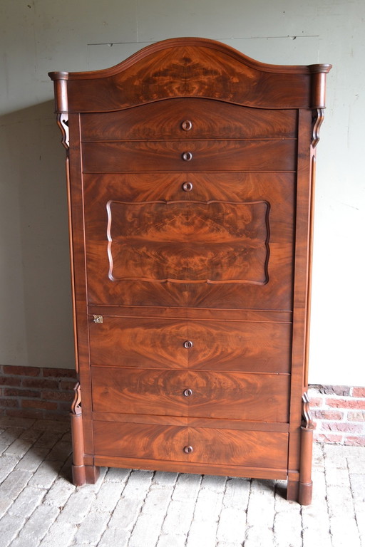 Vintage Mahonie Eendeurs Secretaire Kast