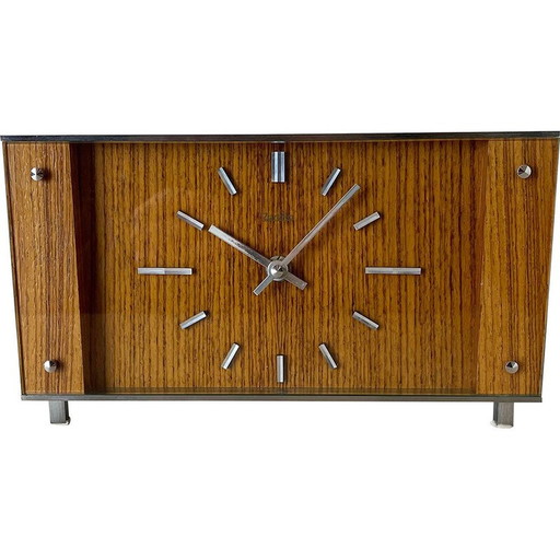 Vintage houten teak en metalen tafelklok van Zentra, Duitsland 1970