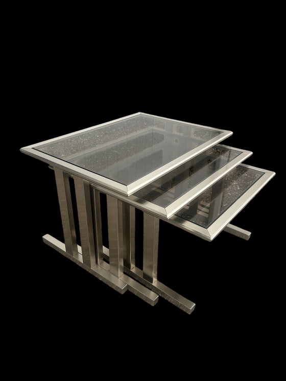 Image 1 of 1970 Nesting Tables van geborsteld staal