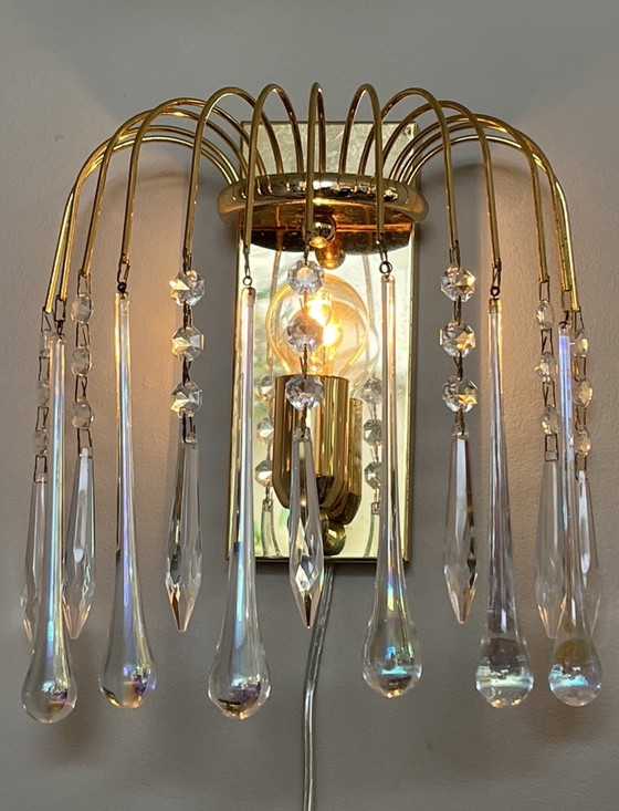 Image 1 of Set van 2 opaline teardrop wandlampen vintage, en goud frame 