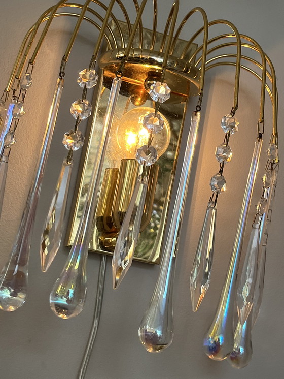 Image 1 of Set van 2 opaline teardrop wandlampen vintage, en goud frame 