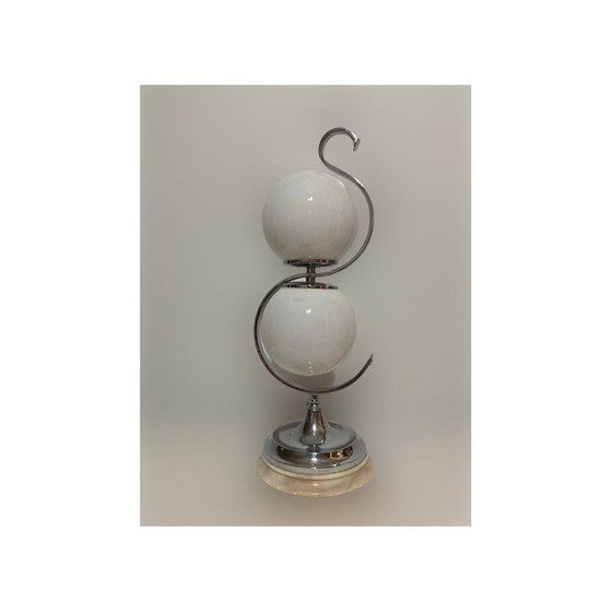 Image 1 of Vintage tafellamp in verchroomd glas en opaal, Italië 1960