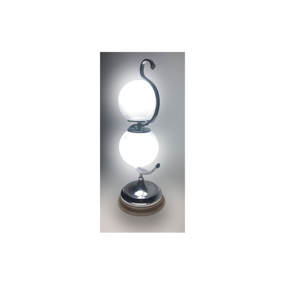 Image 1 of Vintage tafellamp in verchroomd glas en opaal, Italië 1960