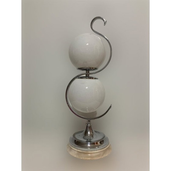 Image 1 of Vintage tafellamp in verchroomd glas en opaal, Italië 1960
