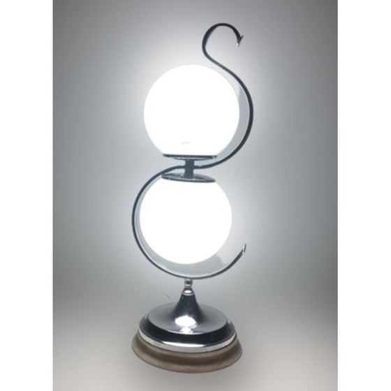 Image 1 of Vintage tafellamp in verchroomd glas en opaal, Italië 1960
