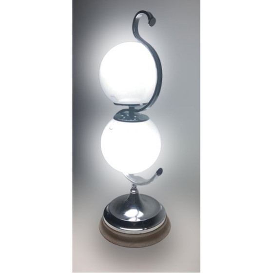 Image 1 of Vintage tafellamp in verchroomd glas en opaal, Italië 1960