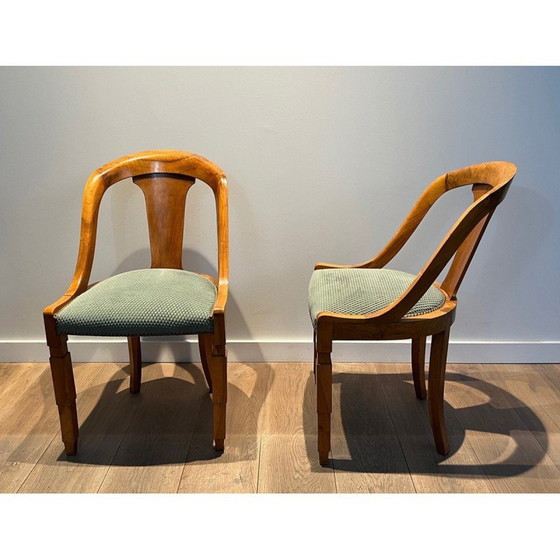 Image 1 of Set van 6 vintage walnoten gondelstoelen, 1930