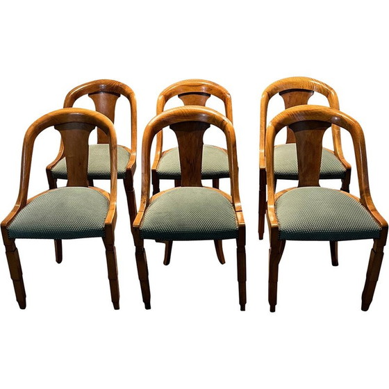 Image 1 of Set van 6 vintage walnoten gondelstoelen, 1930