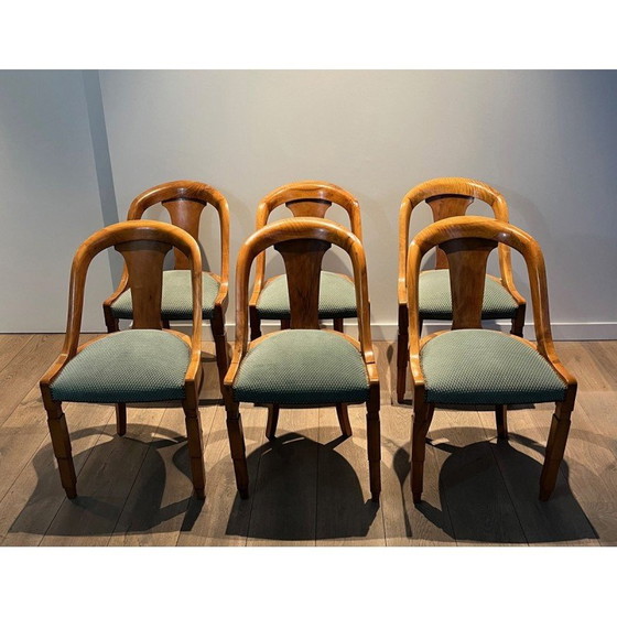 Image 1 of Set van 6 vintage walnoten gondelstoelen, 1930