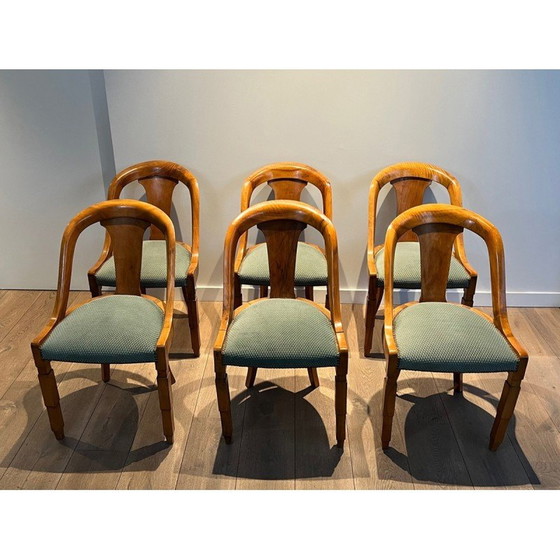 Image 1 of Set van 6 vintage walnoten gondelstoelen, 1930