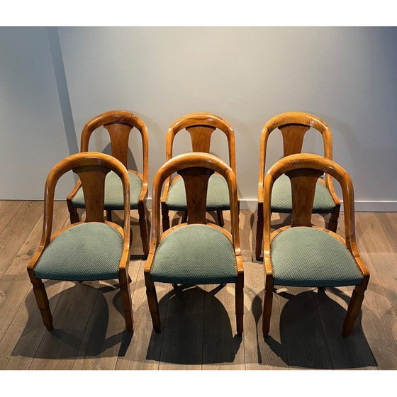 Image 1 of Set van 6 vintage walnoten gondelstoelen, 1930