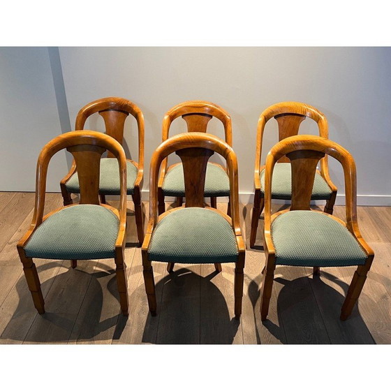 Image 1 of Set van 6 vintage walnoten gondelstoelen, 1930