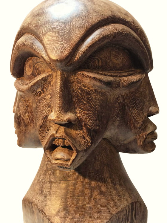 Image 1 of 4D face wooden sculpture