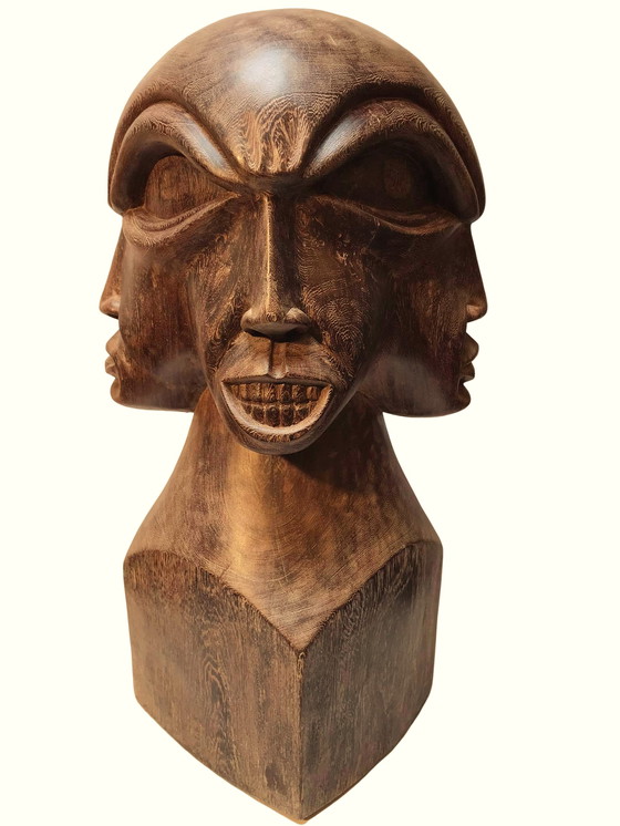 Image 1 of 4D face wooden sculpture